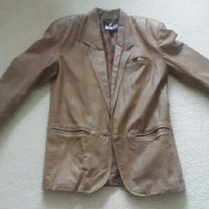 Brown Leather Blazer, Distressed Look